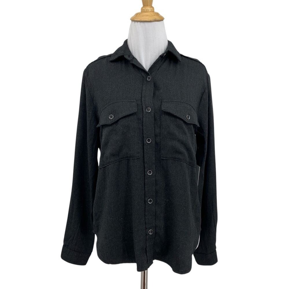 Cloth & Stone Shirt Womens XS Extra Small Charcoal Button Up Long Sleeve Pockets